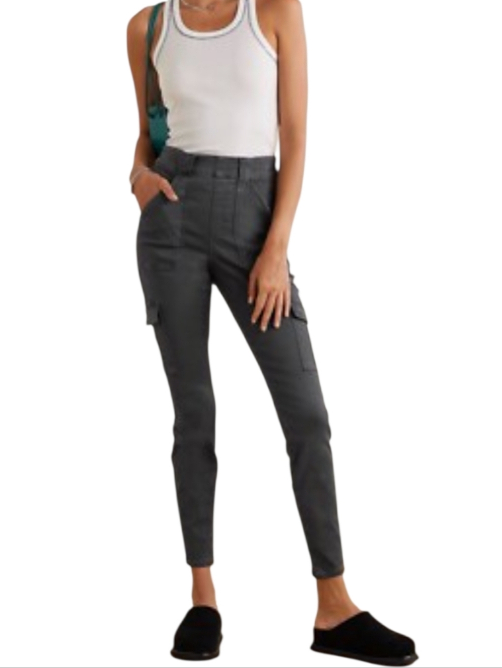 Spanx Women's Stretch Twill Ankle Cargo Pants Gray-Size Medium Tall